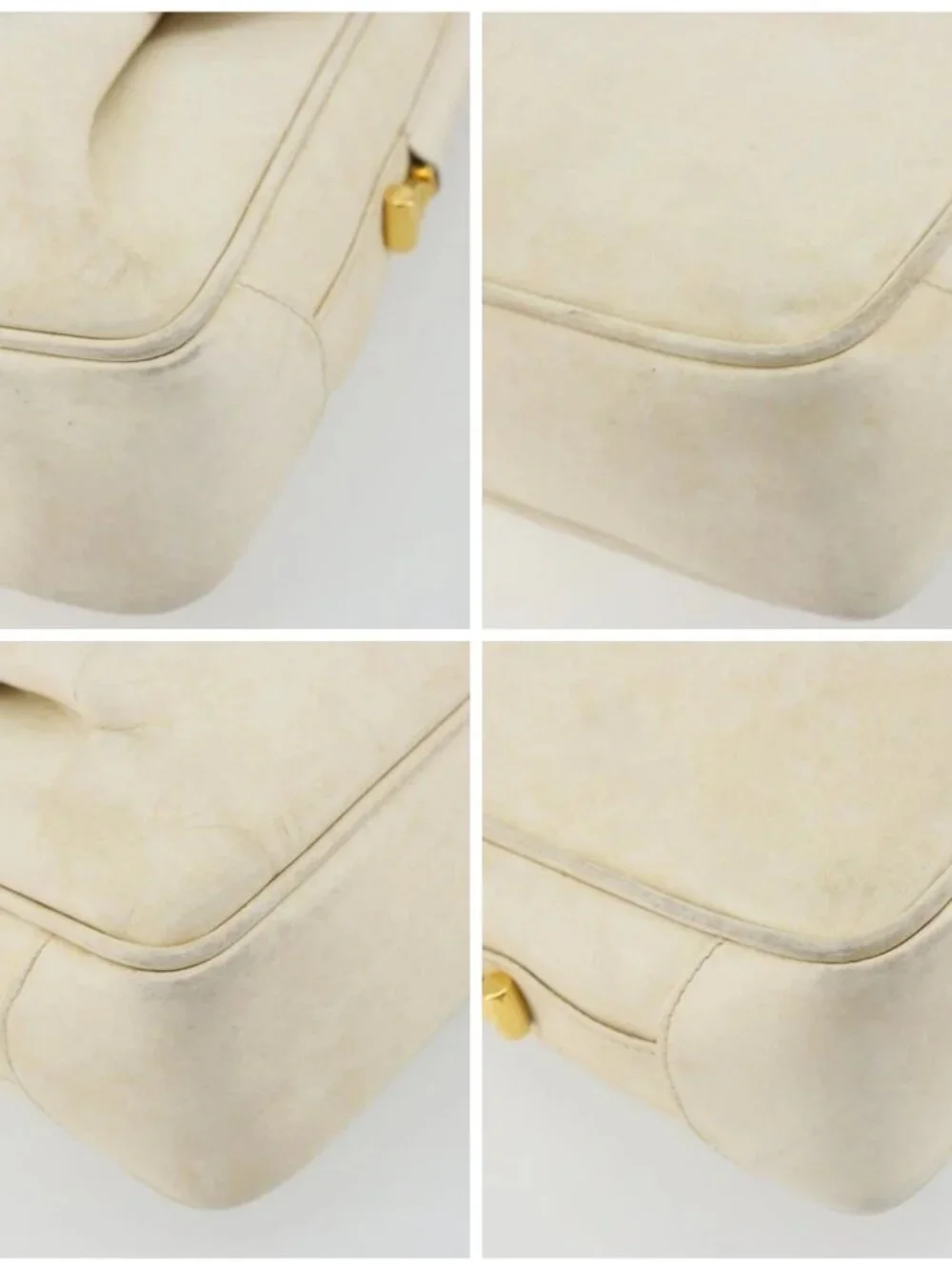 GUCCI Shoulder Bag Leather White Gold Auth BAZ692